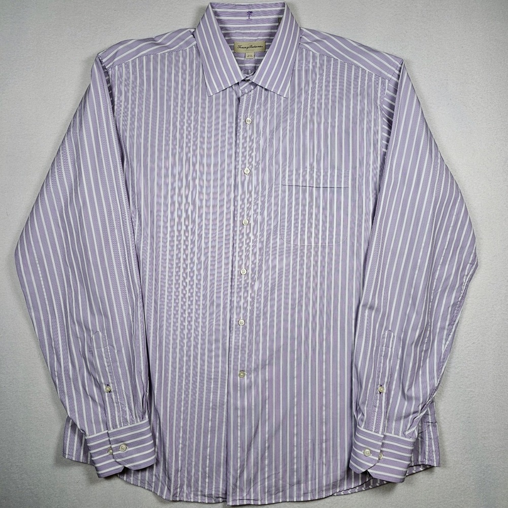 Tommy Bahama Dress Shirt Men's‎ 16.5/36-37 Purple Oxford Pin Striped 100% Cotton